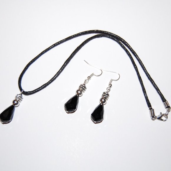 Black Crystal Glass Necklace and Earring Set,Black Necklace Earrings - Picture 2 of 2